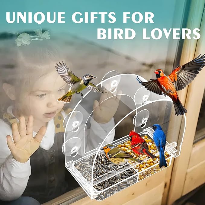 Large Window Bird Feeder, Birds Feeder with Extra Strong Suction Cups, Sturdy and Durable Bird House for Window Viewing Outside Outdoors, Garden Decor Garden Gifts for Bird Lover