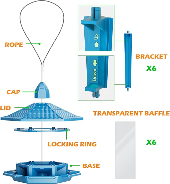 Birdream Bird Feeders for Outdoor Hanging, Fun Installation Pagoda Design Wild Birdfeeder, Attracting Wild Birds Sparrows Finch Cardinal Goldfinch Chickadee - Blue