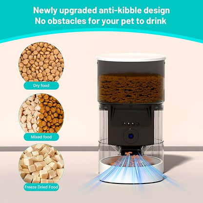 Ducksky Automatic Cat Feeder with Camera, 2.4Ghz WiFi Timed Dog Food Dispenser with APP Control, 3L Auto Dry Food Feeders for Pets with HD Video, 1-8 Meals/Day, 10s Voice Recorder (Camera and WiFi)