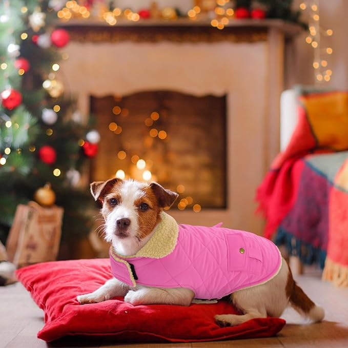 Winter Coat for Small Dogs, Puppy Plaid Jacket, Cotton Coat for Cold Weather, Windproof Warm Dog Garments, Pet Thickened Outfits Indoor Outdoor, Pink S