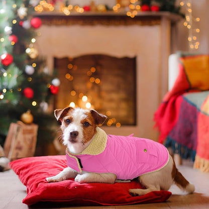 Winter Coat for Small Dogs, Puppy Plaid Jacket, Cotton Coat for Cold Weather, Windproof Warm Dog Garments, Pet Thickened Outfits Indoor Outdoor, Pink S