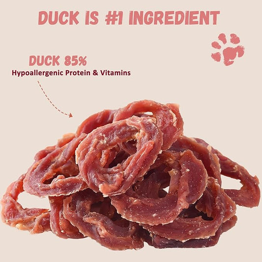 Dog Treats Duck Jerky Rings, Natural Duck Brest w/Glucosamine Chondroitin, Healthy Training Treats Snacks for Small Medium Large Dogs, 10.6 oz
