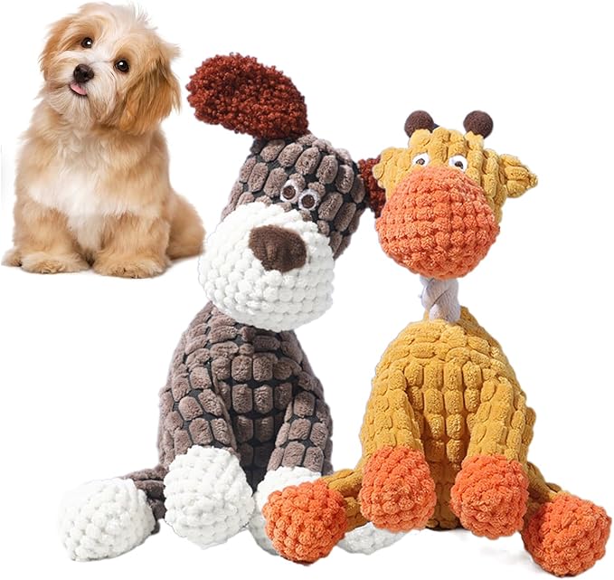 2026 New Dog Toys,Indestructible Plush Dogs Toy for Aggressive Chewers,Squeaky Durable Chew Toy for Indoor Pups Teething, Stuffed Toys for Small Medium Large Dogs (Brown+Giraffe)