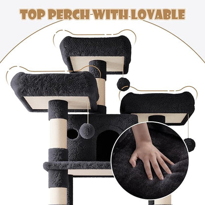 SHA CERLIN 81 Inches Extra Large Cat Tree for Indoor Adult Cats/XXL Big Cat Tower with Condo/Cozy Perches/Sisal Scratching Posts and Hammocks/Activity Center/F80/Heavy Duty/Dark Grey