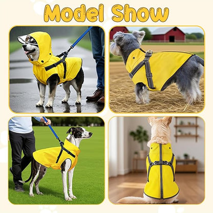 Dog Raincoat: Dog Rain Jacket with Reflective Harness & Removable Hood | Waterproof Dogs Rain Coat Poncho for Large Medium Small Dogs Puppies (Yellow - XL)