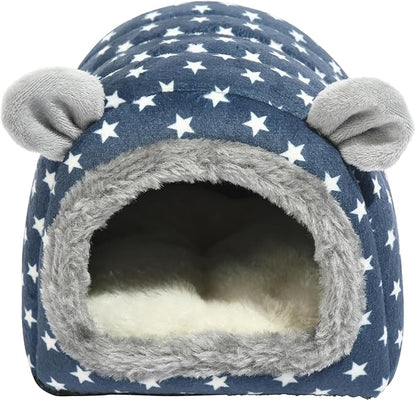 YUANST Hedgehog Bed Cave Hideout Hedgehog Accessories Hedgehog House, Hamster Small Animals Cage Supplies Warm House (Blue)