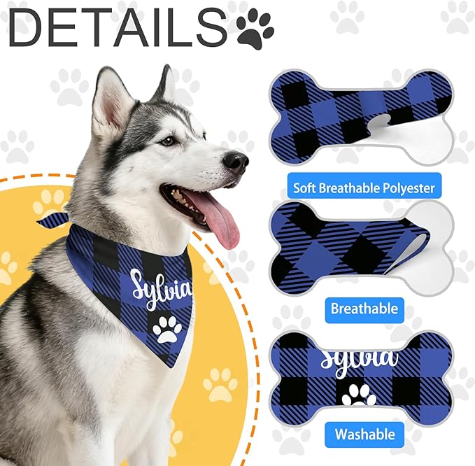 Personalized Dog Bandana Custom Dog Pet Scarf Customized Name Printing Bandanas Gift for Pets Multiple Colors Available