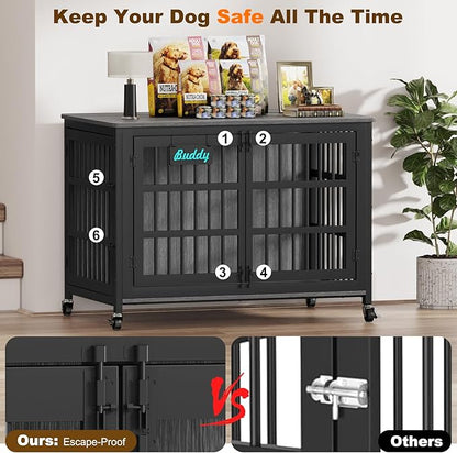 EasyCom 48"/42"/33" Dog Crate Furniture with Name Tag, Heavy Duty Dog Kennel Indoor for Large Dogs, Escape-Proof and Chew-Proof Dog Cage for high Anxiety Dog, Decorate House as TV Stand, End Table