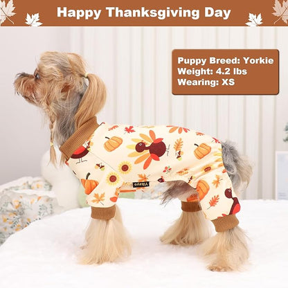 Dog Thanksgiving Outfit Turkey Pumpkin Dog Pajamas Doggie Pjs Pet Jumpsuit Puppy Thanksgiving Clothes Costume Fall Winter Doggy Clothes for Small Dogs Boy Girl, Cat Onesies, Turkey, XS