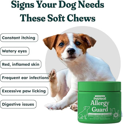 PetHeal Allergy Guard Chews for Dogs - Vet-Reviewed - Reduces Itching & Supports Immune, Gut, Skin & Coat Health with Colostrum, Salmon Oil & Probiotics | 30 Pork-Flavored Soft Chews