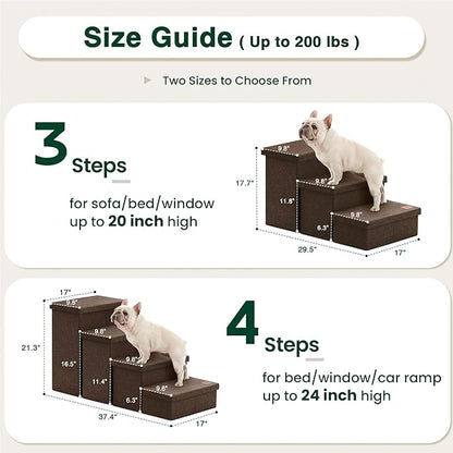 Love's cabin Dog Stairs for High Bed 18" H,Foldable Pet Stairs for Small Medium or Large Dogs Puppy with Storage for Bed or Couch,Cat Dog Steps Ramp with Zip up to 200 lbs(Coffee,3 Steps no Condo)