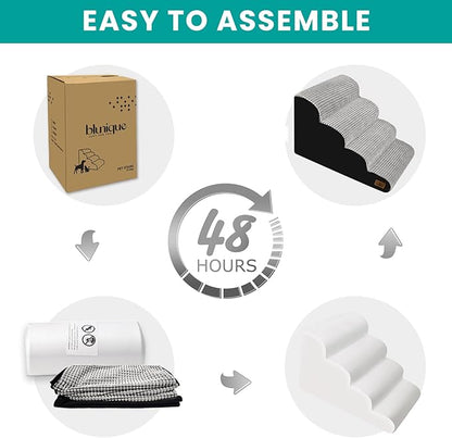 Dog Stairs for Small Dogs, 15.8 in H 3 Step Curved Dog Ramp for High Bed and Couch, Foam Dog Ramp with Durable Non-Slip Waterproof Fabric Cover, Pet Stairs for Pets Joints, Light Grey