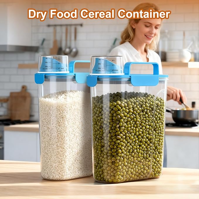 Dog Cat Food Storage Container, 5-7Lbs Pet Food Containers, Airtight Cat Food Container with Portable Handle & Measuring Cup, Small Animal Dry Food Dispenser for Dogs, Cats and Birds