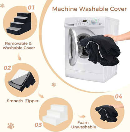 Dog Stairs for Small Dogs and Cats 18.5" H 4-Step Dog Steps for High Bed Couch and Sofa High-Density Foam Pet Stairs with Supporting Board Pet Steps with Non-Slip Bottom Washable Cover