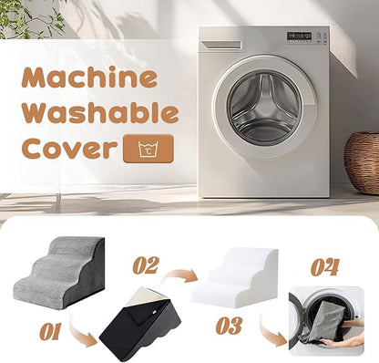 Dog Stairs for Small Dogs and Cats, 16" H 3 Steps Pet Steps Ramp for High Bed, Couch, Sofa, Waterproof Pet Stairs with Removable Washable Cover, Non-Slip Bottom, Dark Gray