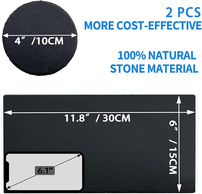 2 Pack Reptile Basking Platform 11.8 × 6" + 4", Reptile Slate, Basking Rock, Slate Tiles Rocks for Reptiles,Terrarium Bowls for Bearded Dragon Tortoise Turtle Ball Python Snake Lizard Gecko