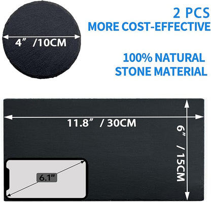 2 Pack Reptile Basking Platform 11.8 × 6" + 4", Reptile Slate, Basking Rock, Slate Tiles Rocks for Reptiles,Terrarium Bowls for Bearded Dragon Tortoise Turtle Ball Python Snake Lizard Gecko