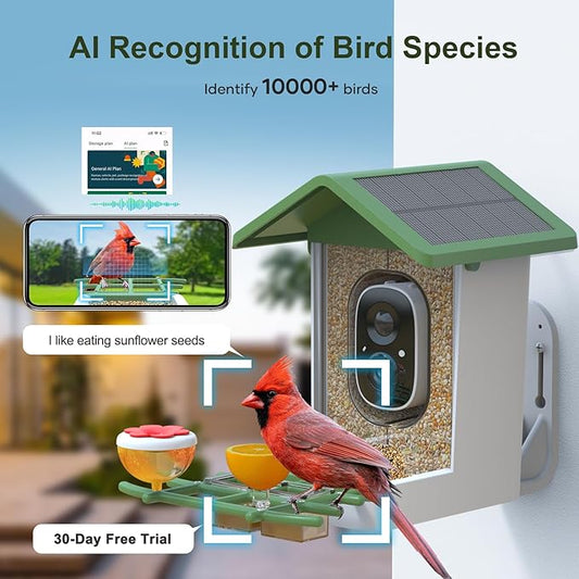 Smart Bird Feeder with Camera: Solar Powered Birdhouse with AI Recognition, Wireless Bird House with Camera for Outdoor, Unique Birthday Gifts for Mom Dad