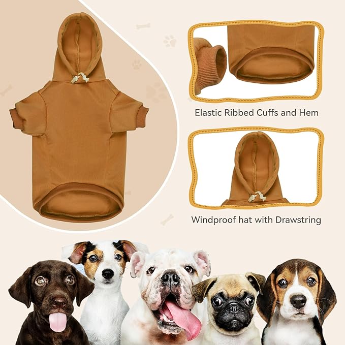 Solid Soft Brushed Fleece Dog Sweater & Hoodie with Pocket (Coffee-S)