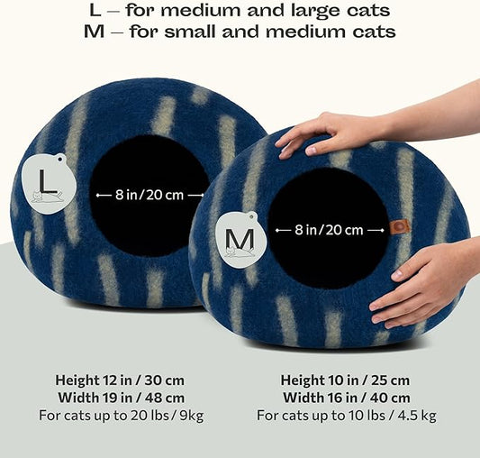 MEOWFIA Cat Cave – Premium Felt Cat Bed for Indoor Cats, Handmade 100% Merino Wool, Cat (Medium, Deep Azure)
