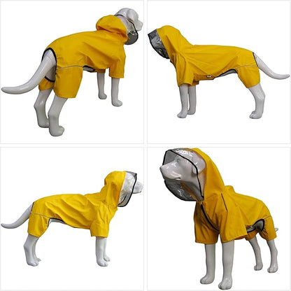 Four-Legged Full Coverage Waterproof Dog Raincoat with Reflective Features Pet Raincoats for Large Medium Small Dogs Yellow S