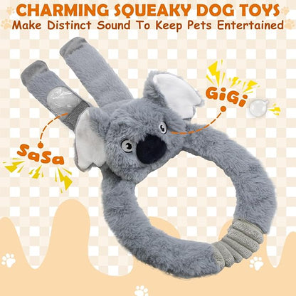 No Stuffing 5-Pack Dog Toys, Squeaky Plush with Crinkle to Keep Them Busy, Pull-tab Toys for Tug of War, Animal Shaped Dog Toys for Large, Medium and Small Dogs.