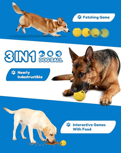 Deeow Rubber Dog Chew Toy Ball - Stuffable Treat Dispenser for Pet Chewers, Food Grade TPR Teething Shell, Enrichment Puzzle, Slow Feeder Dog Toys for Dental Care and Enrichment -Yellow