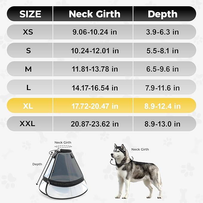 Upgraded Dog Cone Collar for Dogs After Surgery, Soft Transparent Pet Recovery Collar for Large Medium Small Dogs, Depth Adjustable Dog Cone Collar, Elizabethan Collar (XL, Black)