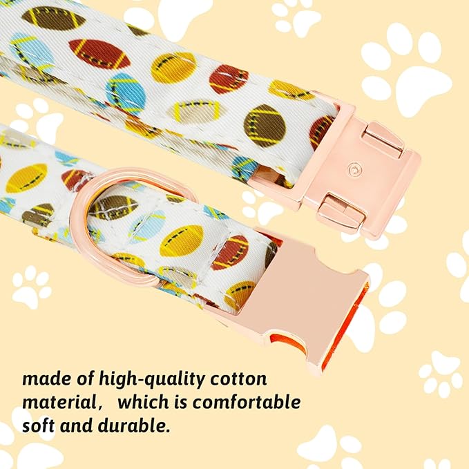 Dog Collar and Leash Set Girls Adjustable Puppy Collars with Floral Bow Tie for Small Medium Large Female Dogs, Rugby, L