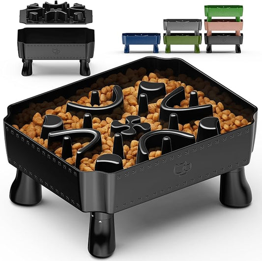 UPSKY Slow Feeder Dog Bowl, 2-in-1 Raised Dog Bowl with Anti-Choking Maze Puzzle, 2-6 Cups Pet Food for Small & Medium Breeds, Interactive Pet Feeder to Slow Eating, Reduce Boredom Black