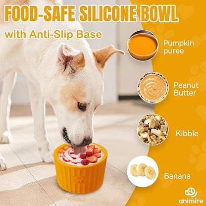 Dog Lick Bowl, Anxiety Relief Dog Licking Mat Freezer Treat Dispenser, Non-Slip Anti-Choking Silicone Slow Feeder Lick Bowl for Small Medium & Large Breed Dogs, BPA Free(Orange,S)