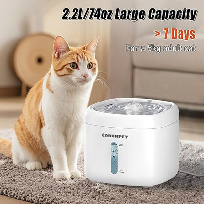 Stainless Steel Lid Cat Water Fountain 74Oz/2.2L for Drinking - Pet Fountain for Small Animal - Dogs Waterer Bowls Indoor