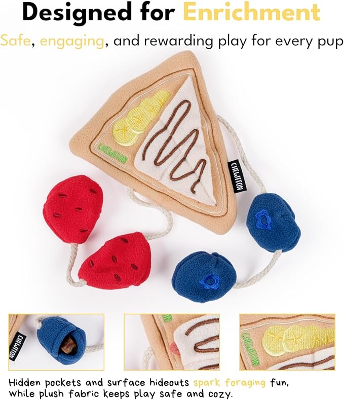 CHEWFFON Dog Crepe Toy, Dog Plush Crinkle Toys, Interactive Puppy Snuffle Toys, Hide Treat Puzzle Toy, Nose Work Game for Small and Medium Dogs