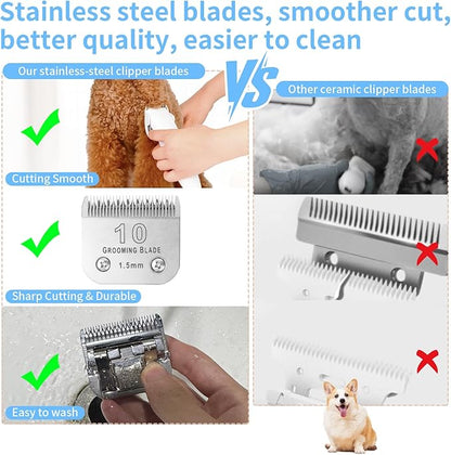4FC+5FC+7FC+3-3/4FC Detachable Dog Grooming Blades, Compatible with Andis, Oster A5, Wahl KM10 Series Clippers, Silver (4 Packs)