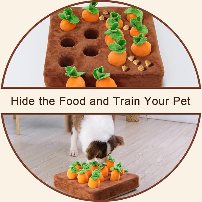 Interactive Dog Toys，Carrot Snuffle Mat for Dogs Plush Puzzle Toys 2 in 1 Non-Slip Nosework Feed Games Pet Stress Relief with 12 Carrots