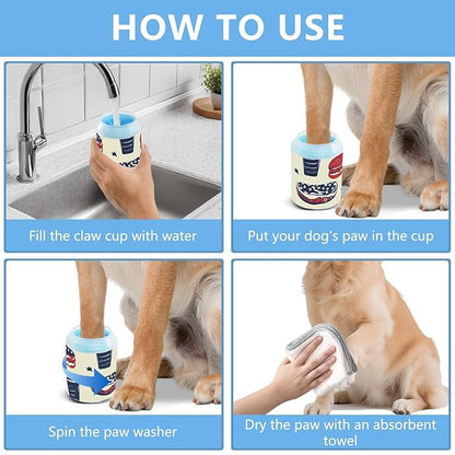 Dog Paw Cleaner Cups for Dogs Pet Foot Washer Paw Scrubber for Medium Small Dogs Cats Cleaning Cup 4th Of July Hamburgers Hot Dogs Barbecue Beige