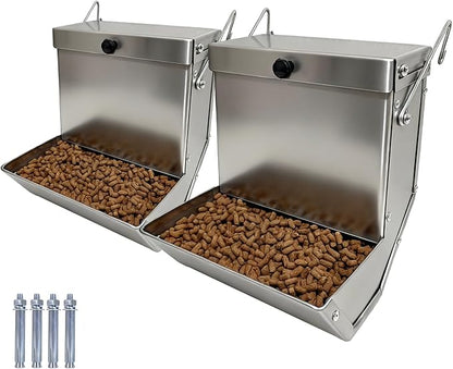 Paiaojia Rabbits Feeder 2 Pcs - Gravity Feeding for Cage Stainless Steel 4Lbs 6.2 Inch, Anti-Corrosion Durable with Sliding Lid for Pet Small Animal Indoor Outdoor Use, Holds Several Days' Food