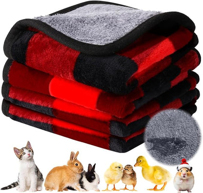 Reginary 4 Pcs Waterproof Guinea Pig Blankets Washable Small Animal Fleece Bedding Guinea Pig Cage Liners Reusable Training Pads Pet Pee Pad Sleep Mat for Hamster(Plaid,12 x 12 Inch)