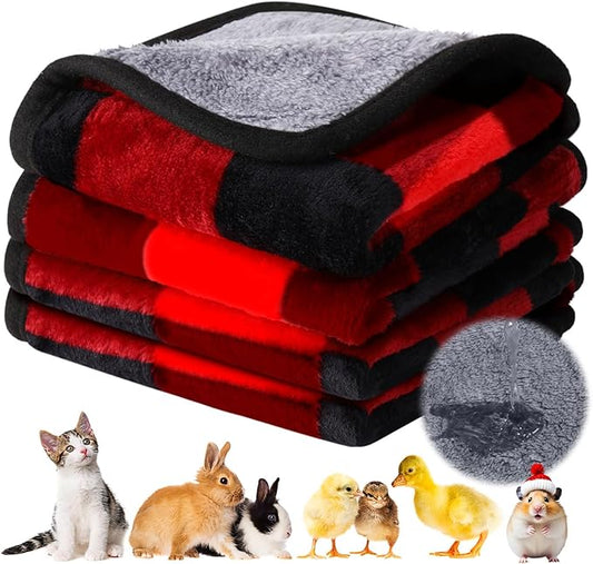 Reginary 4 Pcs Waterproof Guinea Pig Blankets Washable Small Animal Fleece Bedding Guinea Pig Cage Liners Reusable Training Pads Pet Pee Pad Sleep Mat for Hamster(Plaid,12 x 12 Inch)