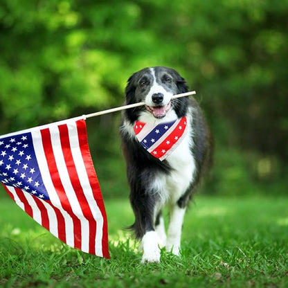 60 Pcs 4th of July Day Dog Bandanas Patriotic Dog Bibs American Flag Pet Costume Adjustable Dog Cat Holiday Outfit Washable Triangle Scarf Kerchief for Small to Medium Pet