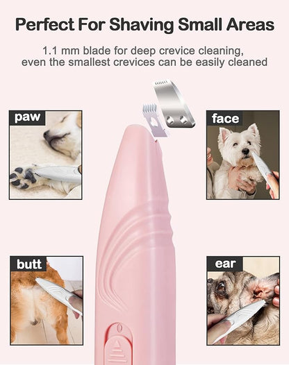 LEYOUFU Dog Paw Trimmer for Grooming, Cordless Electric Small Pet Grooming Clippers Hair Trimmer for Dogs Cats, Low Noise for Trimming Pet's Hair Around Paws, Eyes, Ears, Face, Rump (Pink)