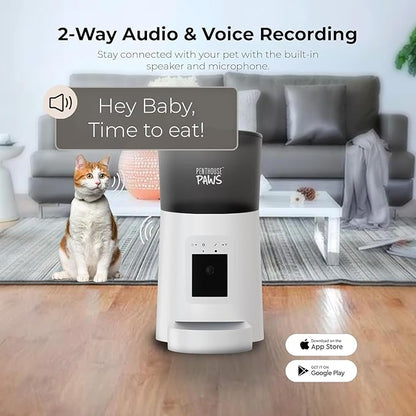 Smart HD Automatic Cat Feeder with 1080P Camera & Night Vision, 2-Way Audio, WiFi App Control, Anti-Jam 6L Cat Feeder with Backup Power, Easy to Clean, Schedules Up to 15 Meals for Cat & Dog, White