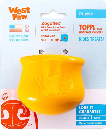 WEST PAW Toppl Durable Dog Treat Puzzle Toy for Small to Medium Dogs- Engaging Interactive Chew Toy for Mental Stimulation, Slow Feeding- Quarter Cup Capacity - Sunflower Yellow, Small