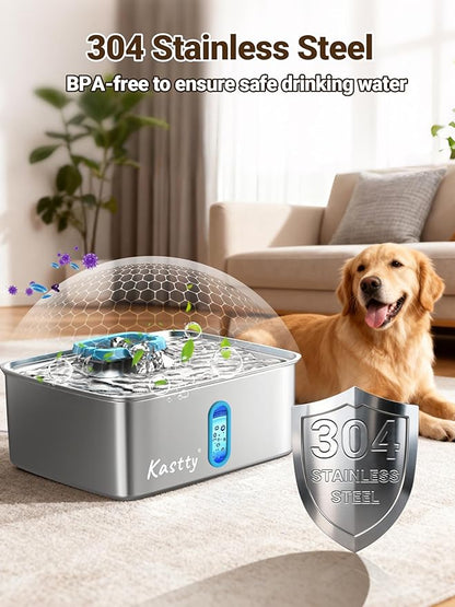 Kastty 15L/3.96 Gal Large Capacity Dog Water Bowl Dispenser,Stainless Steel Dog Water Fountain Quiet LED Light Triple Filtration Dog Water Bowl, Automatic Pet Water Fountain Easy Cleaning Blue FS78