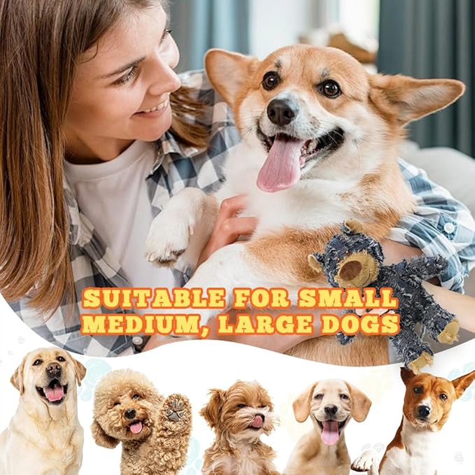 Dog Toys for Aggressive Chewers, Indestructible Robust Bear Toy, Durable Squeaky Toys for Heavy Chewers, Interactive Dog Toy Unbreakable Stuffed Plush for Small, Medium Sized Dogs (Blue, Large)