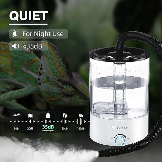 Coospider 4.2L Top Fill Reptile Humidifier, Fogger Mister for Reptiles Tank, Terrariums Humidifiers with Extended Hose/Tube, Reptile Misting System for Reptiles Amphibians Herps Vivarium
