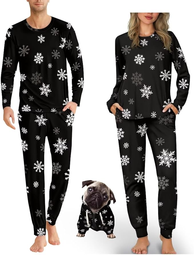 Christmas Family Pajamas Matching Sets with Pockets Dog Costumes for Small Dogs Long Sleeve Sleepwear Plus Size