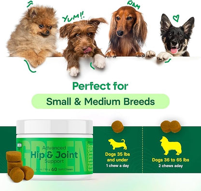 MedsMeHappy Hip & Joint Supplement for Dogs - Bacon Flavor Soft Chews - Mobility & Flexibility Support - MSM, Chondroitin, Glucosamine for Dogs - 60 Count, Dog Glucosamine for Small & Medium Breeds