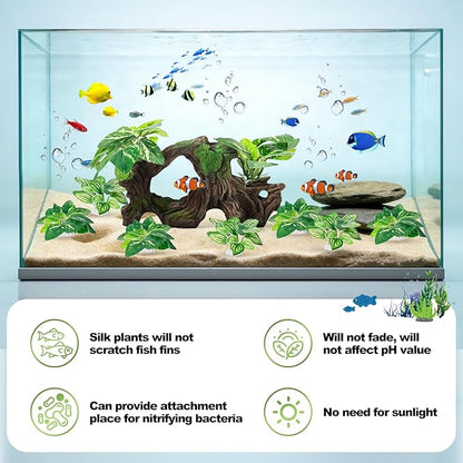 Xereooe 8 Pcs Driftwood Cave Aquarium Decor Decor Silk Aquarium Plants Leaves are Soft and Safe for Aquarium Decoration and Fish Tank Decoration