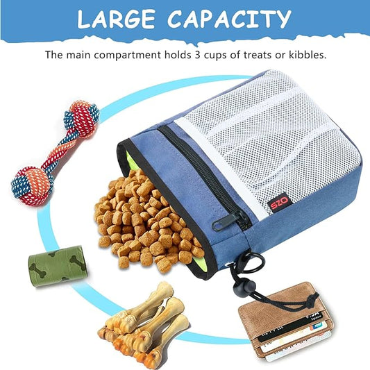 Dog Treat Pouch - 3 Ways to Wear Treat Pouches for Pet Training and 2 Pieces Clicker Taining for Dogs, Dog Training Treat Pouch Bag and Dog Clicker for Training with Waist Belt Shoulder Strap - Blue